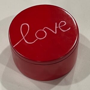 Red round soapstone box with love lettering design