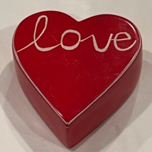 Red heartshaped soapstone box with bold love design