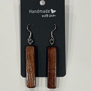 Rectangular Shaped Reclaimed Slim Wooden Earrings - Dark Wood