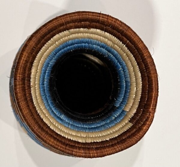 Brown, Blue & Tan Hand-Woven Sisal Basket Vase aerial