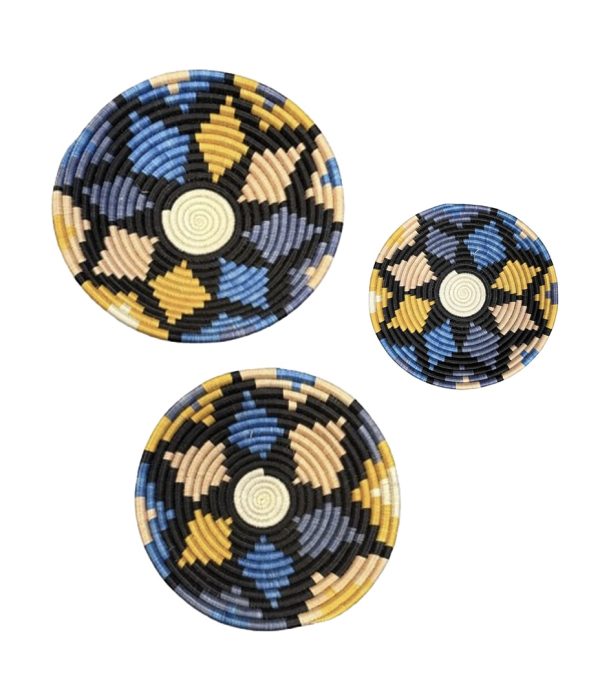 Blue, Black, Yellow and Misty Rose Sisal basket Bowl - 12 Inches - Image 3