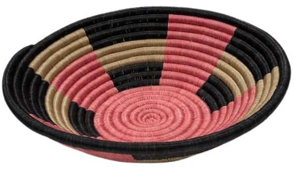 Pink, Tan and Black Sisal Basket Bowl with Geometrical Shapes Design - 12 Inches - Image 2