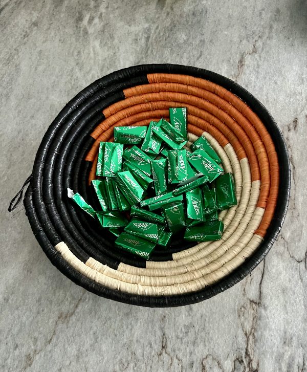 Orange, Natural and Black Raffia Bowl - 12 Inches - Image 3