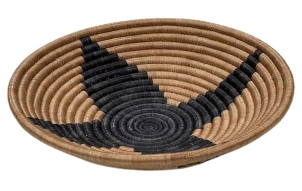 Tan & Black Sisal Basket Bowl with a 4 Petal Flower Design - 12 Inches - Image 2