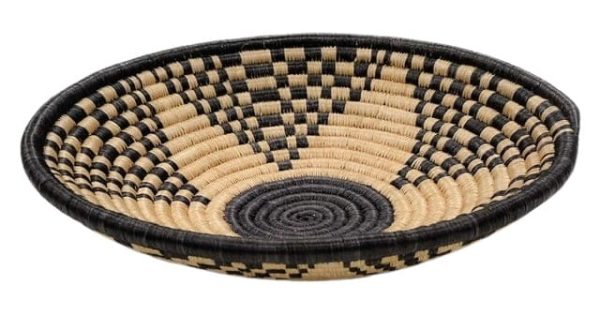 Tan and Black Sisal Basket Bowl with a 5 Petal Flower Design - 12 Inches - Image 2