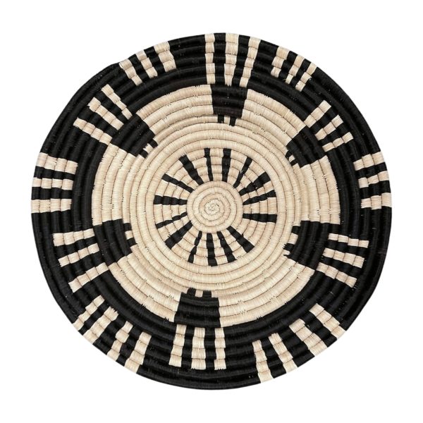 Natural and Black Abstract Raffia Wall Hanging Decor Plate Mat - 21- 22”