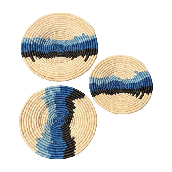 Blue, Black and Natural Raffia Wall Hanging Decor Plate Mat - 3 sizes