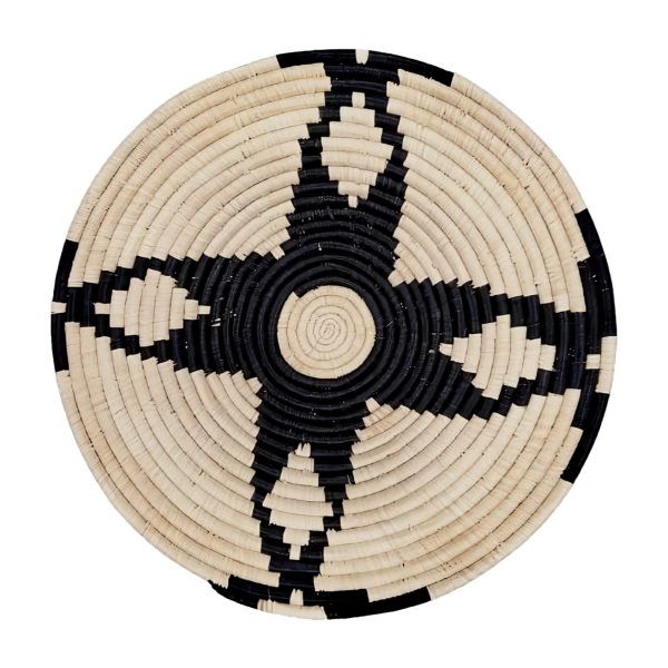 Natural and Black Raffia Wall Hanging Decor Plate Mat - 21- 22”