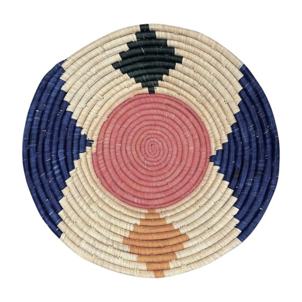 Natural, Blue and Pink Raffia Wall Decor Plate Mat Set -21”,18”,14” - Image 2