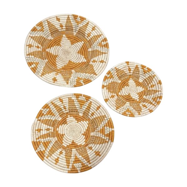 Orange and Natural Raffia Wall Decor Plate Mat Set -21”,18”,14”