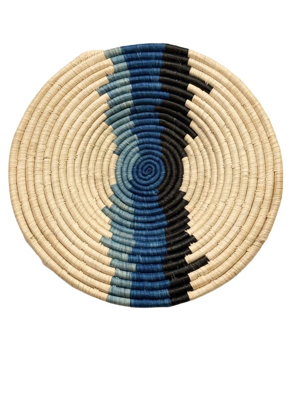 Blue, Black and Natural Raffia Wall Hanging Decor Plate Mat - 3 sizes - Image 3