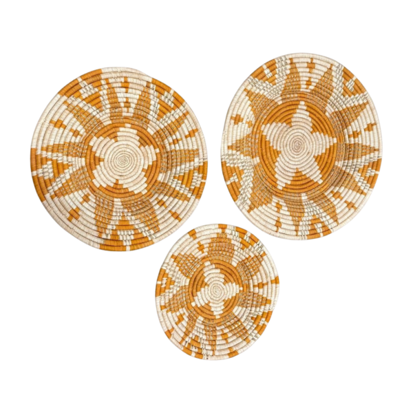 Orange and Natural Raffia Wall Decor Plate Mat Set -21”,18”,14” - Image 2